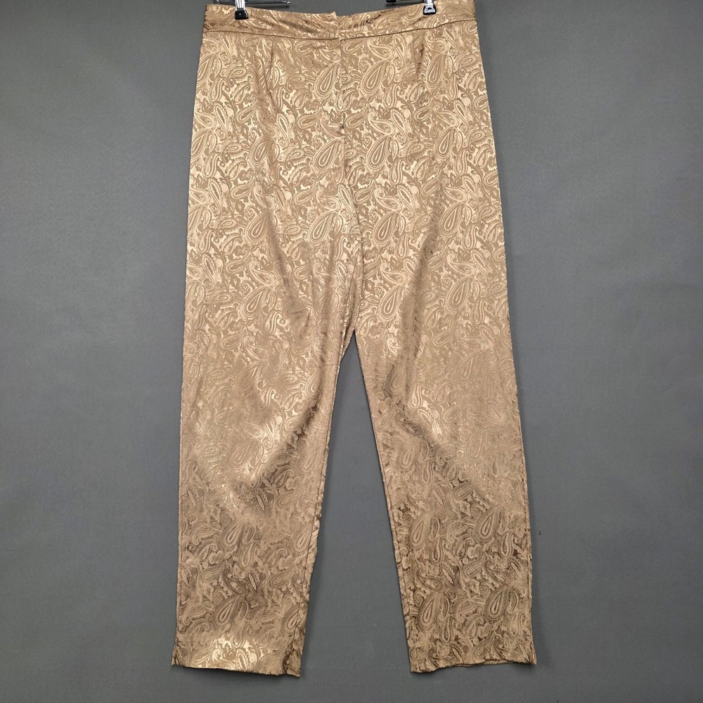Apostrophe Stretch Gold Paisley Jacquard Dress Pants Womens 14 High Rise Brocade